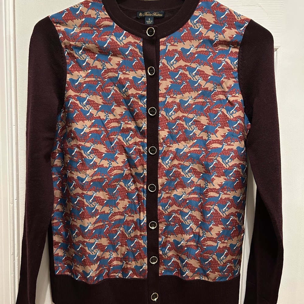 Brooks Brothers Wool Silk Print Cardigan Size S